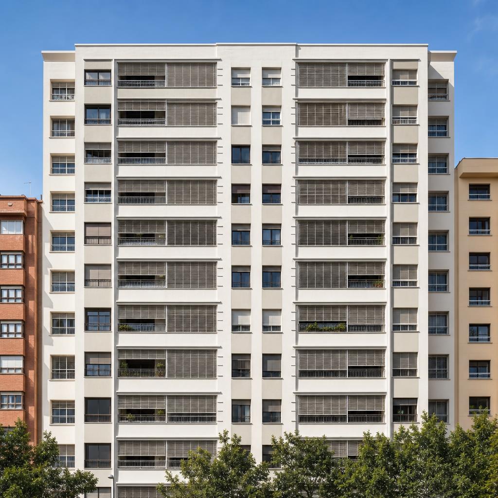 Fachada de un bloque de viviendas moderno rehabilitado