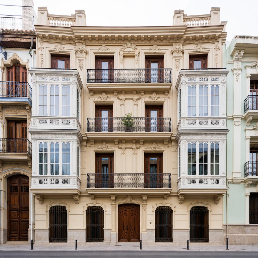 Fachada de un edificio histórico valenciano restaurado
